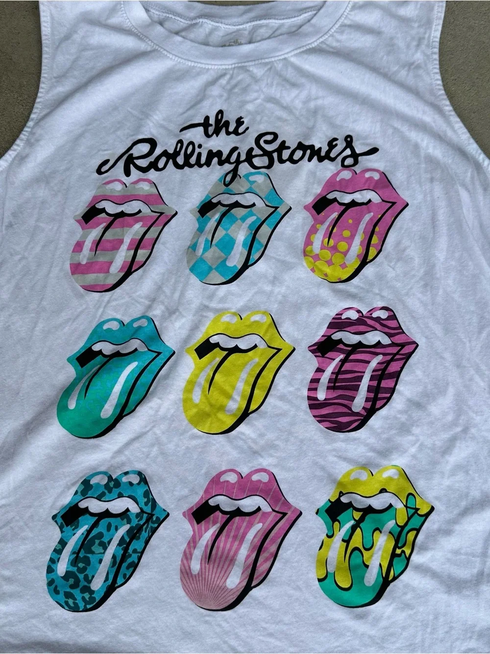 The Rolling Stones White Graphic Muscle Tee on Comfort Colors tank XL